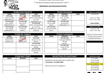 HORAIRE DES COURS D'ÉTÉ 2022